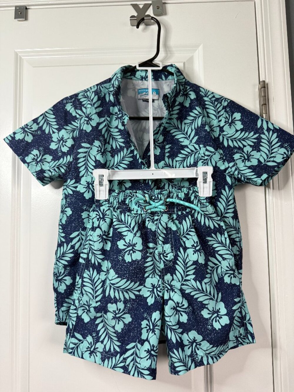 Beach Bros Boys 2-Piece Swim Set Floral Hawaiian Button Up Shirt & Board Shorts